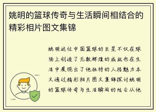 姚明的篮球传奇与生活瞬间相结合的精彩相片图文集锦